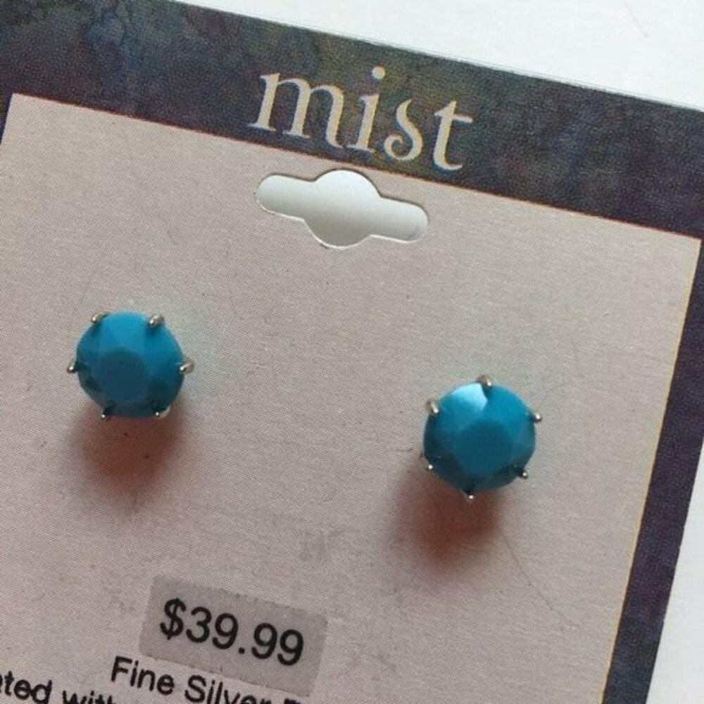 Mist Swarovski Silver Turquoise Earrings New - Picture 4 of 6